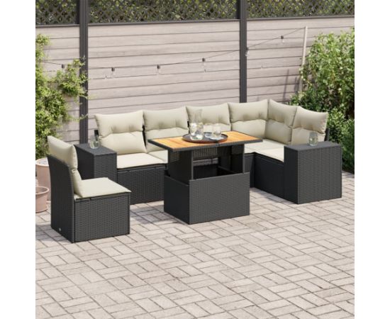 vidaXL vidaXL 7-cz. zestaw wypoczynkowy do ogrodu, z poduszkami, czarny Dārza mēbeļu komplekti