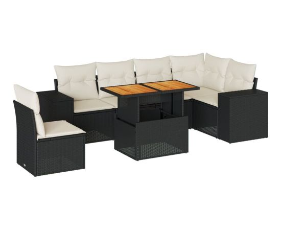 vidaXL vidaXL 7-cz. zestaw wypoczynkowy do ogrodu, z poduszkami, czarny Dārza mēbeļu komplekti