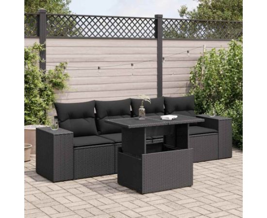 vidaXL vidaXL 5-cz. zestaw wypoczynkowy do ogrodu, poduszki, czarny rattan PE Dārza mēbeļu komplekti