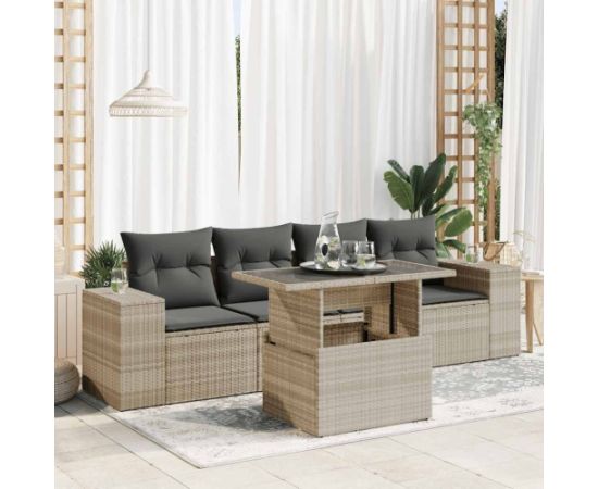 vidaXL vidaXL 5-cz. zestaw mebli do ogrodu, poduszki, jasnoszary rattan PE Dārza mēbeļu komplekti