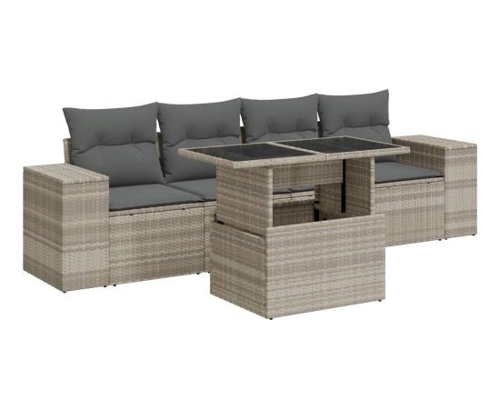 vidaXL vidaXL 5-cz. zestaw mebli do ogrodu, poduszki, jasnoszary rattan PE Dārza mēbeļu komplekti