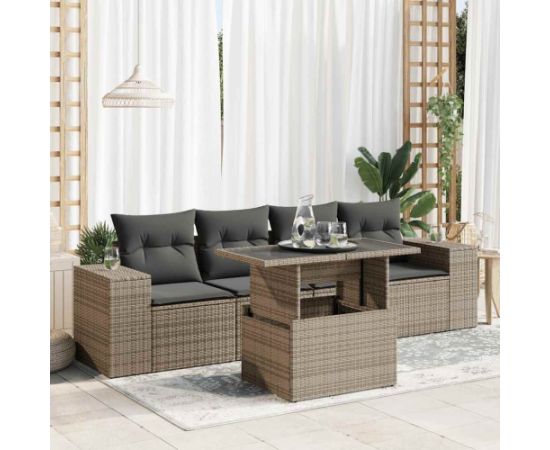 vidaXL vidaXL 5-cz. zestaw wypoczynkowy do ogrodu, poduszki, szary rattan PE Dārza mēbeļu komplekti