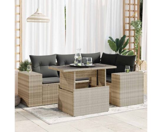 vidaXL vidaXL 5-cz. zestaw mebli do ogrodu, poduszki, jasnoszary rattan PE Dārza mēbeļu komplekti