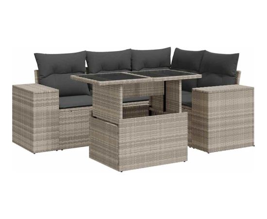 vidaXL vidaXL 5-cz. zestaw mebli do ogrodu, poduszki, jasnoszary rattan PE Dārza mēbeļu komplekti