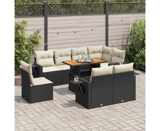 vidaXL vidaXL 9-cz. zestaw wypoczynkowy do ogrodu, z poduszkami, czarny Dārza mēbeļu komplekti