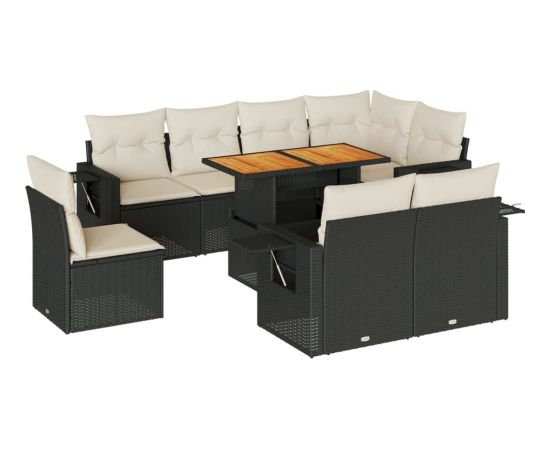 vidaXL vidaXL 9-cz. zestaw wypoczynkowy do ogrodu, z poduszkami, czarny Dārza mēbeļu komplekti