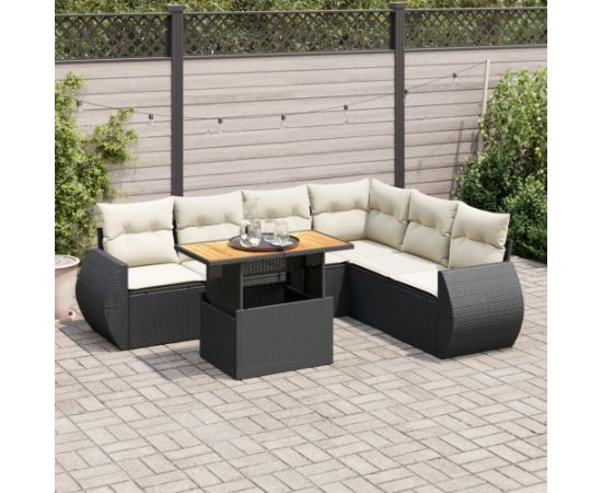 vidaXL vidaXL 7-cz. zestaw wypoczynkowy do ogrodu, z poduszkami, czarny Dārza mēbeļu komplekti