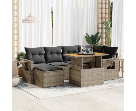 vidaXL vidaXL 7-cz. zestaw wypoczynkowy do ogrodu, z poduszkami, szary Dārza mēbeļu komplekti