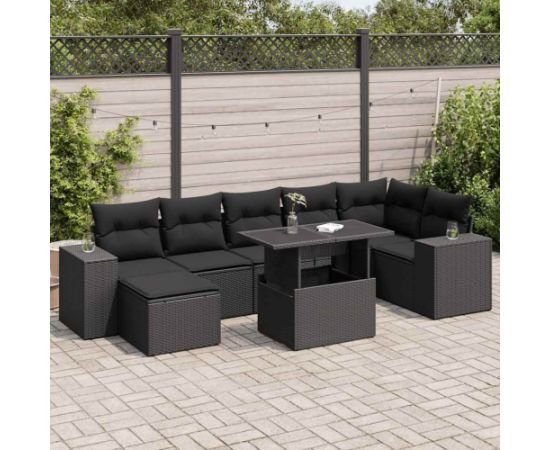 vidaXL vidaXL 8-cz. zestaw wypoczynkowy do ogrodu, z poduszkami, czarny Dārza mēbeļu komplekti