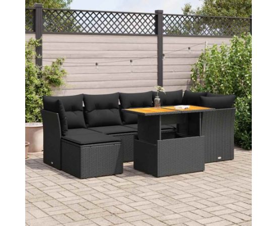 vidaXL vidaXL 7-cz. zestaw wypoczynkowy do ogrodu, z poduszkami, czarny Dārza mēbeļu komplekti