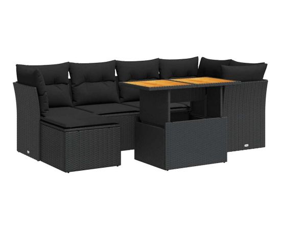 vidaXL vidaXL 7-cz. zestaw wypoczynkowy do ogrodu, z poduszkami, czarny Dārza mēbeļu komplekti