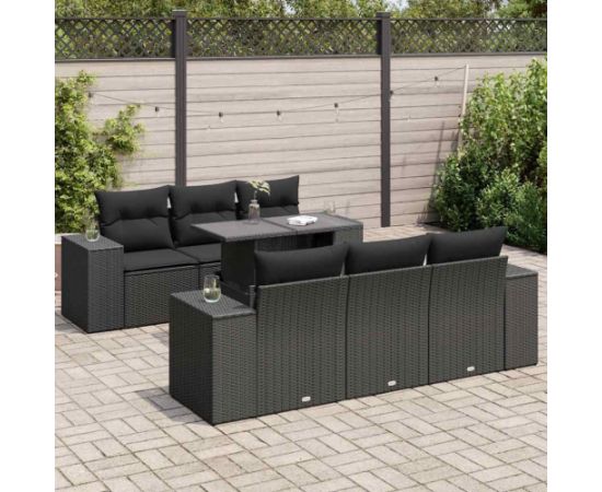 vidaXL vidaXL 7-cz. zestaw wypoczynkowy do ogrodu, z poduszkami, czarny Dārza mēbeļu komplekti