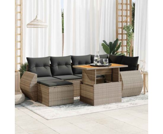 vidaXL vidaXL 7-cz. zestaw wypoczynkowy do ogrodu, z poduszkami, szary Dārza mēbeļu komplekti