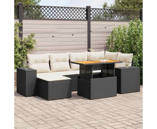 vidaXL vidaXL 7-cz. zestaw wypoczynkowy do ogrodu, z poduszkami, czarny Dārza mēbeļu komplekti