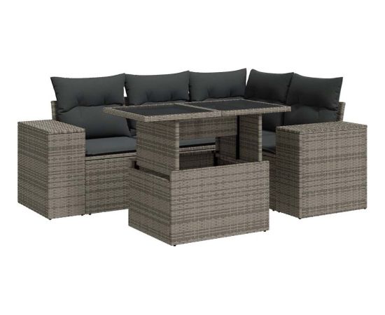 vidaXL 5-cz. zestaw wypoczynkowy do ogrodu, poduszki, szary rattan PE Dārza mēbeļu komplekti