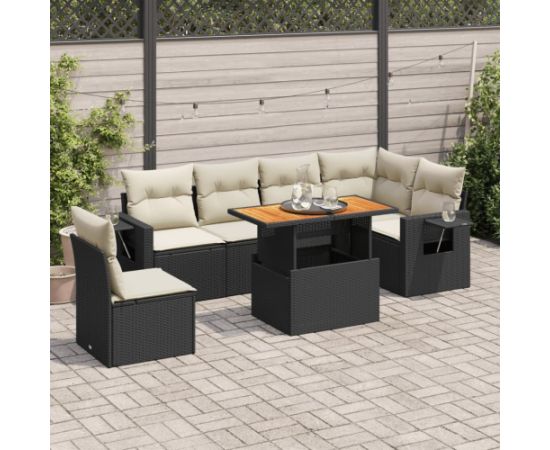 vidaXL vidaXL 7-cz. zestaw wypoczynkowy do ogrodu, z poduszkami, czarny Dārza mēbeļu komplekti