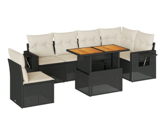 vidaXL vidaXL 7-cz. zestaw wypoczynkowy do ogrodu, z poduszkami, czarny Dārza mēbeļu komplekti