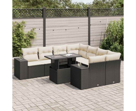 vidaXL vidaXL 9-cz. zestaw wypoczynkowy do ogrodu, z poduszkami, czarny Dārza mēbeļu komplekti