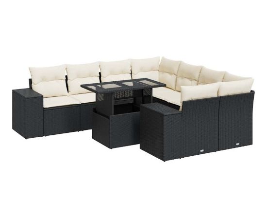 vidaXL vidaXL 9-cz. zestaw wypoczynkowy do ogrodu, z poduszkami, czarny Dārza mēbeļu komplekti