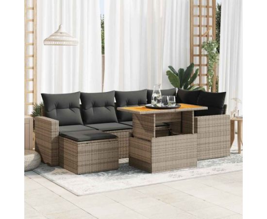 vidaXL vidaXL 7-cz. zestaw wypoczynkowy do ogrodu, z poduszkami, szary Dārza mēbeļu komplekti