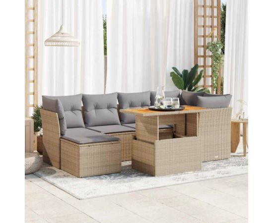 vidaXL vidaXL 7-cz. zestaw wypoczynkowy do ogrodu, z poduszkami, beżowy Dārza mēbeļu komplekti