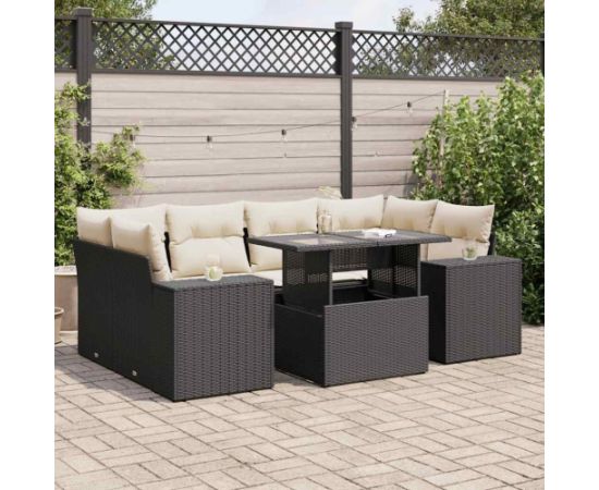 vidaXL vidaXL 7-cz. zestaw wypoczynkowy do ogrodu, z poduszkami, czarny Dārza mēbeļu komplekti