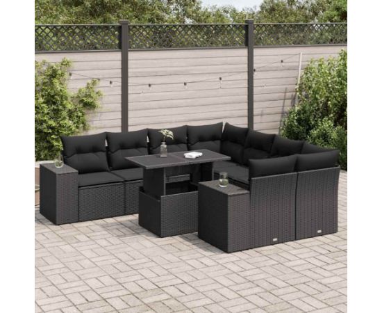 vidaXL vidaXL 9-cz. zestaw wypoczynkowy do ogrodu, z poduszkami, czarny Dārza mēbeļu komplekti