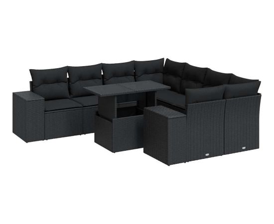 vidaXL vidaXL 9-cz. zestaw wypoczynkowy do ogrodu, z poduszkami, czarny Dārza mēbeļu komplekti