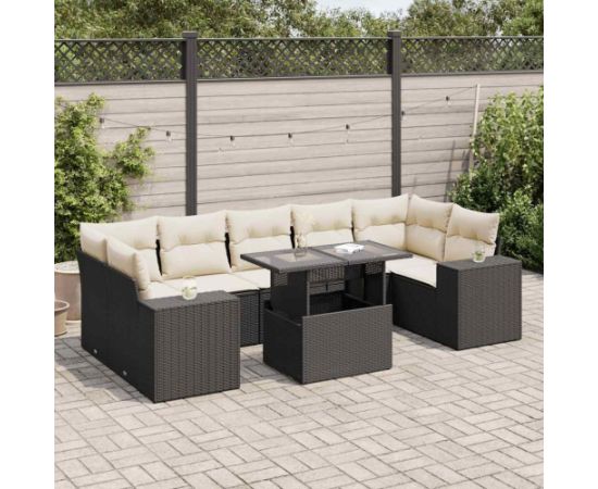 vidaXL vidaXL 8-cz. zestaw wypoczynkowy do ogrodu, z poduszkami, czarny Dārza mēbeļu komplekti