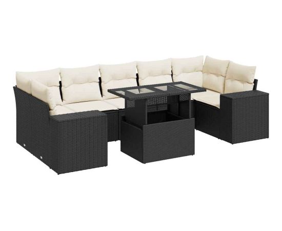 vidaXL vidaXL 8-cz. zestaw wypoczynkowy do ogrodu, z poduszkami, czarny Dārza mēbeļu komplekti