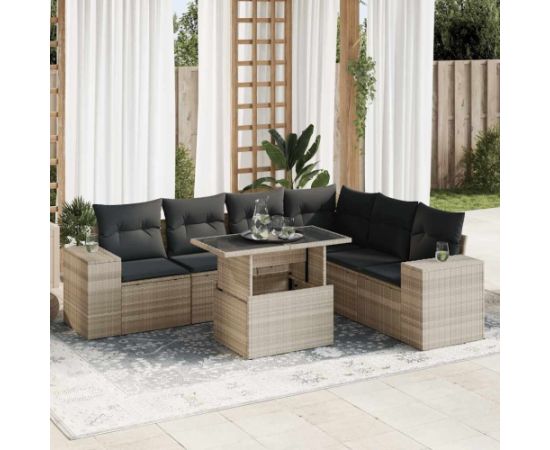 vidaXL vidaXL 7-cz. zestaw wypoczynkowy do ogrodu, z poduszkami, jasnoszary Dārza mēbeļu komplekti