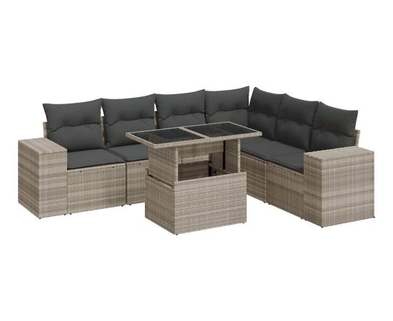 vidaXL vidaXL 7-cz. zestaw wypoczynkowy do ogrodu, z poduszkami, jasnoszary Dārza mēbeļu komplekti