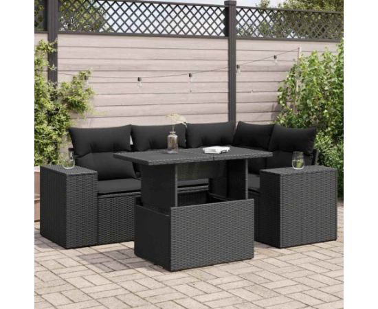 vidaXL vidaXL 5-cz. zestaw wypoczynkowy do ogrodu, poduszki, czarny rattan PE Dārza mēbeļu komplekti