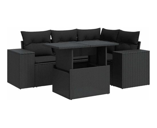 vidaXL vidaXL 5-cz. zestaw wypoczynkowy do ogrodu, poduszki, czarny rattan PE Dārza mēbeļu komplekti