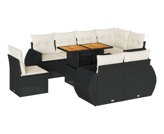 vidaXL vidaXL 9-cz. zestaw wypoczynkowy do ogrodu, z poduszkami, czarny Dārza mēbeļu komplekti