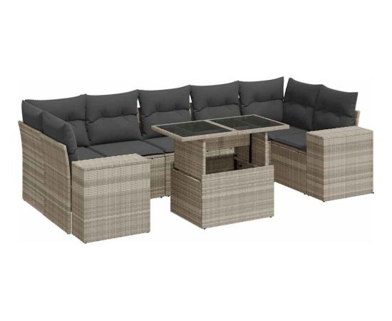 vidaXL vidaXL 8-cz. zestaw mebli ogrodowych, poduszki, jasnoszary polirattan Dārza mēbeļu komplekti