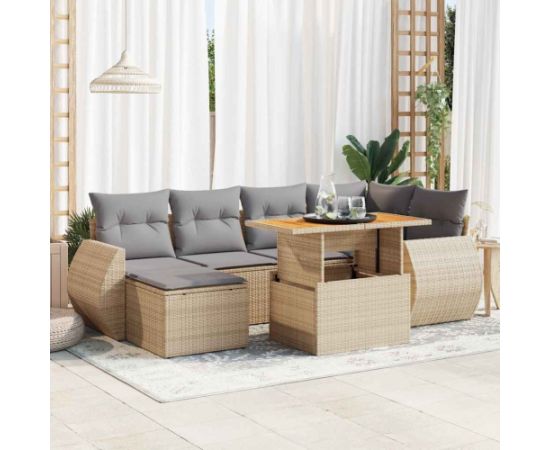 vidaXL vidaXL 7-cz. zestaw wypoczynkowy do ogrodu, z poduszkami, beżowy Dārza mēbeļu komplekti