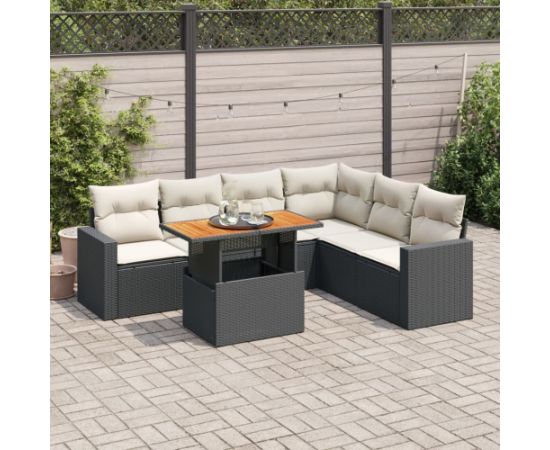 vidaXL vidaXL 7-cz. zestaw wypoczynkowy do ogrodu, z poduszkami, czarny Dārza mēbeļu komplekti