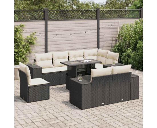 vidaXL vidaXL 9-cz. zestaw wypoczynkowy do ogrodu, z poduszkami, czarny Dārza mēbeļu komplekti