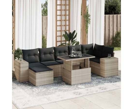 vidaXL vidaXL 8-cz. zestaw mebli ogrodowych, poduszki, jasnoszary polirattan Dārza mēbeļu komplekti