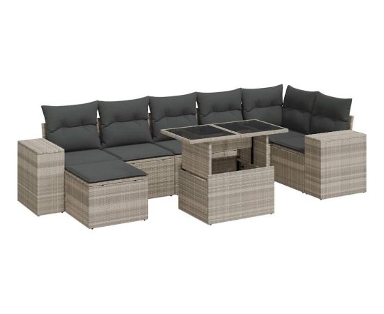 vidaXL vidaXL 8-cz. zestaw mebli ogrodowych, poduszki, jasnoszary polirattan Dārza mēbeļu komplekti