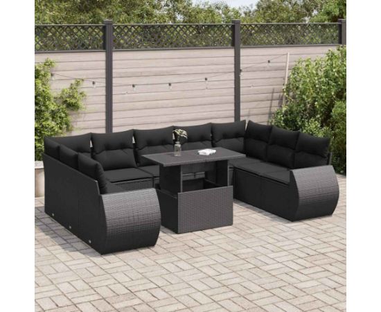 vidaXL vidaXL 10-cz. zestaw wypoczynkowy do ogrodu, z poduszkami, czarny Dārza mēbeļu komplekti