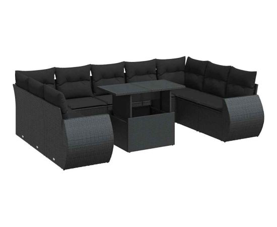 vidaXL vidaXL 10-cz. zestaw wypoczynkowy do ogrodu, z poduszkami, czarny Dārza mēbeļu komplekti