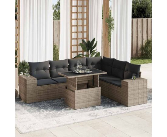 vidaXL vidaXL 7-cz. zestaw wypoczynkowy do ogrodu, z poduszkami, szary Dārza mēbeļu komplekti