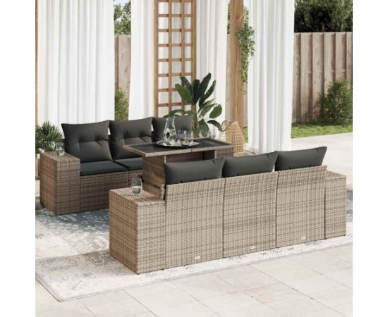 vidaXL vidaXL 7-cz. zestaw wypoczynkowy do ogrodu, z poduszkami, szary Dārza mēbeļu komplekti