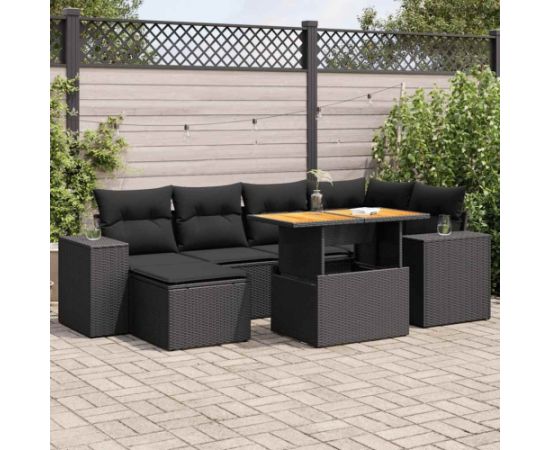 vidaXL vidaXL 7-cz. zestaw wypoczynkowy do ogrodu, z poduszkami, czarny Dārza mēbeļu komplekti