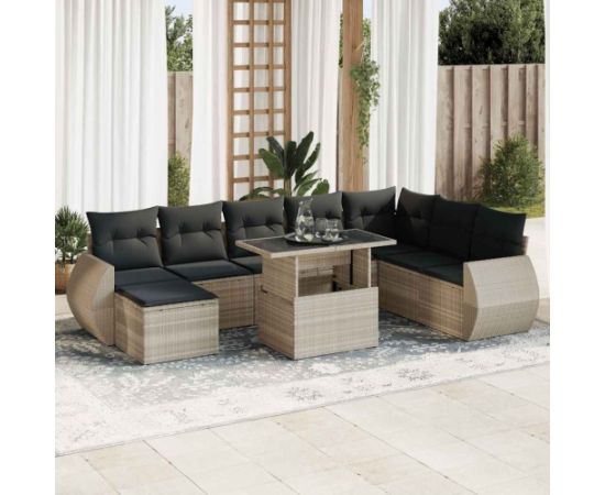 vidaXL vidaXL 9-cz. zestaw mebli ogrodowych, poduszki, jasnoszary polirattan Dārza mēbeļu komplekti