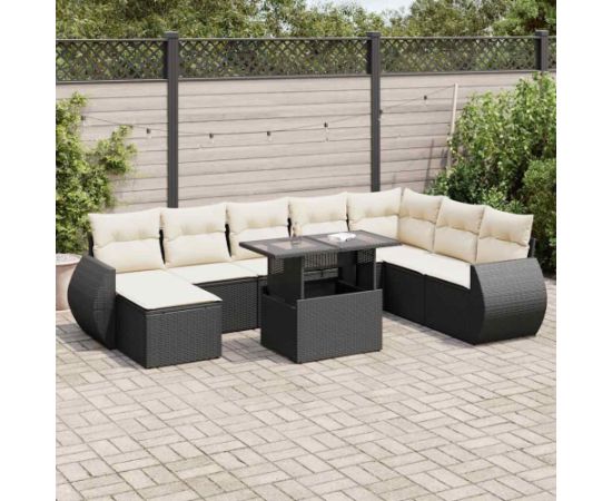 vidaXL vidaXL 9-cz. zestaw wypoczynkowy do ogrodu, z poduszkami, czarny Dārza mēbeļu komplekti