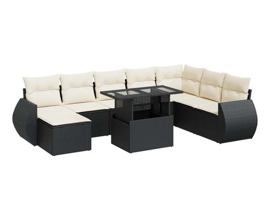 vidaXL vidaXL 9-cz. zestaw wypoczynkowy do ogrodu, z poduszkami, czarny Dārza mēbeļu komplekti