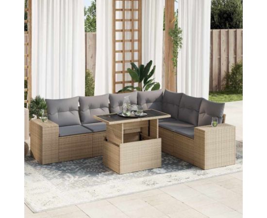 vidaXL vidaXL 7-cz. zestaw wypoczynkowy do ogrodu, z poduszkami, beżowy Dārza mēbeļu komplekti